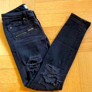 Paige Denim Indigo Zip Skinny Ripoed Jeans